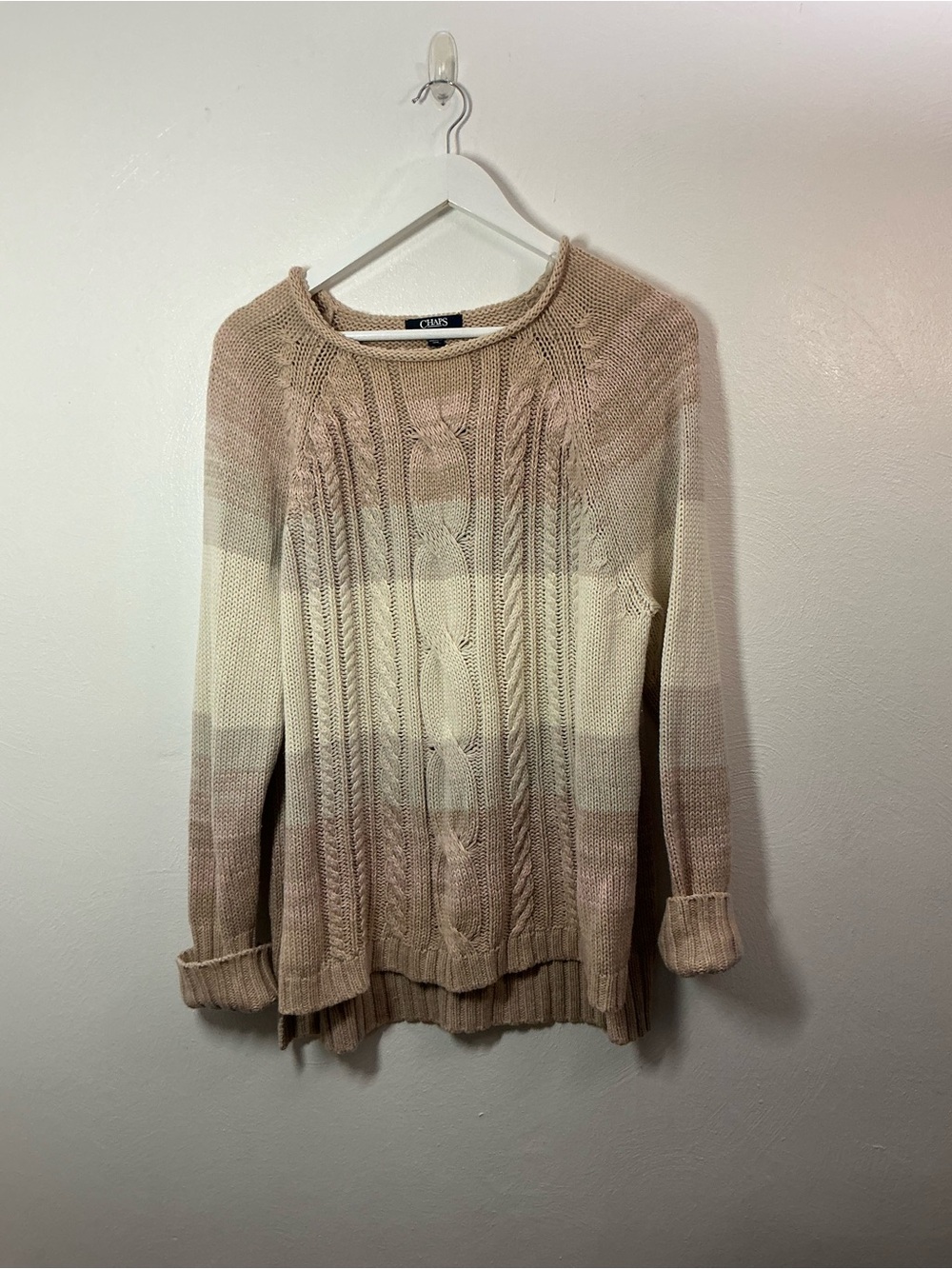 Chaps Ombre Cable Crew Sweater in Cream & Tan Size XL